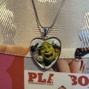 Heart Pendant Necklace with Shrek Design